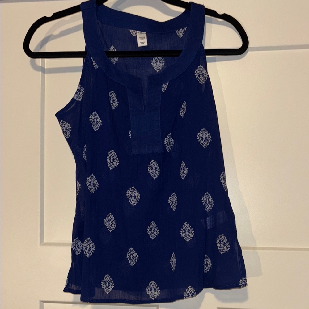 Old Navy Blue Sleeveless Tank Top with White Pattern